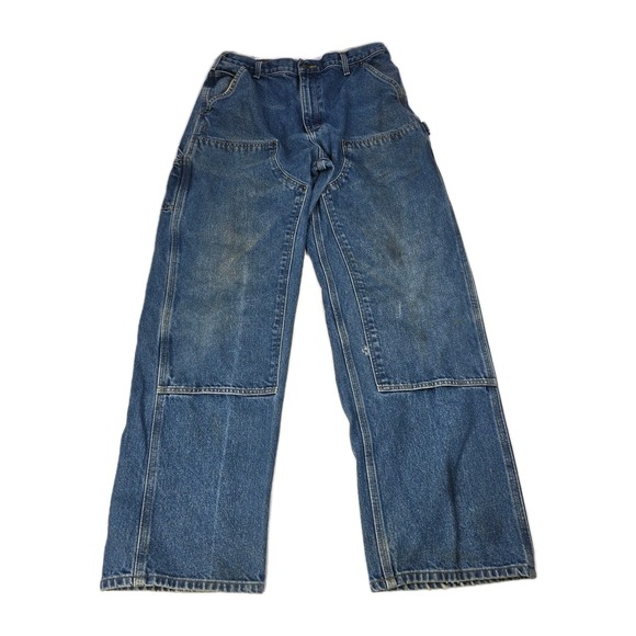Carhartt Jeans Mens 30x33 Blue Denim Double Knee Carpenter Pants Faded B73 DST